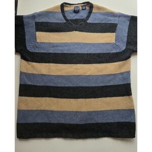 Vintage 90s Gap lambswool striped sweater, mens large / mended hole